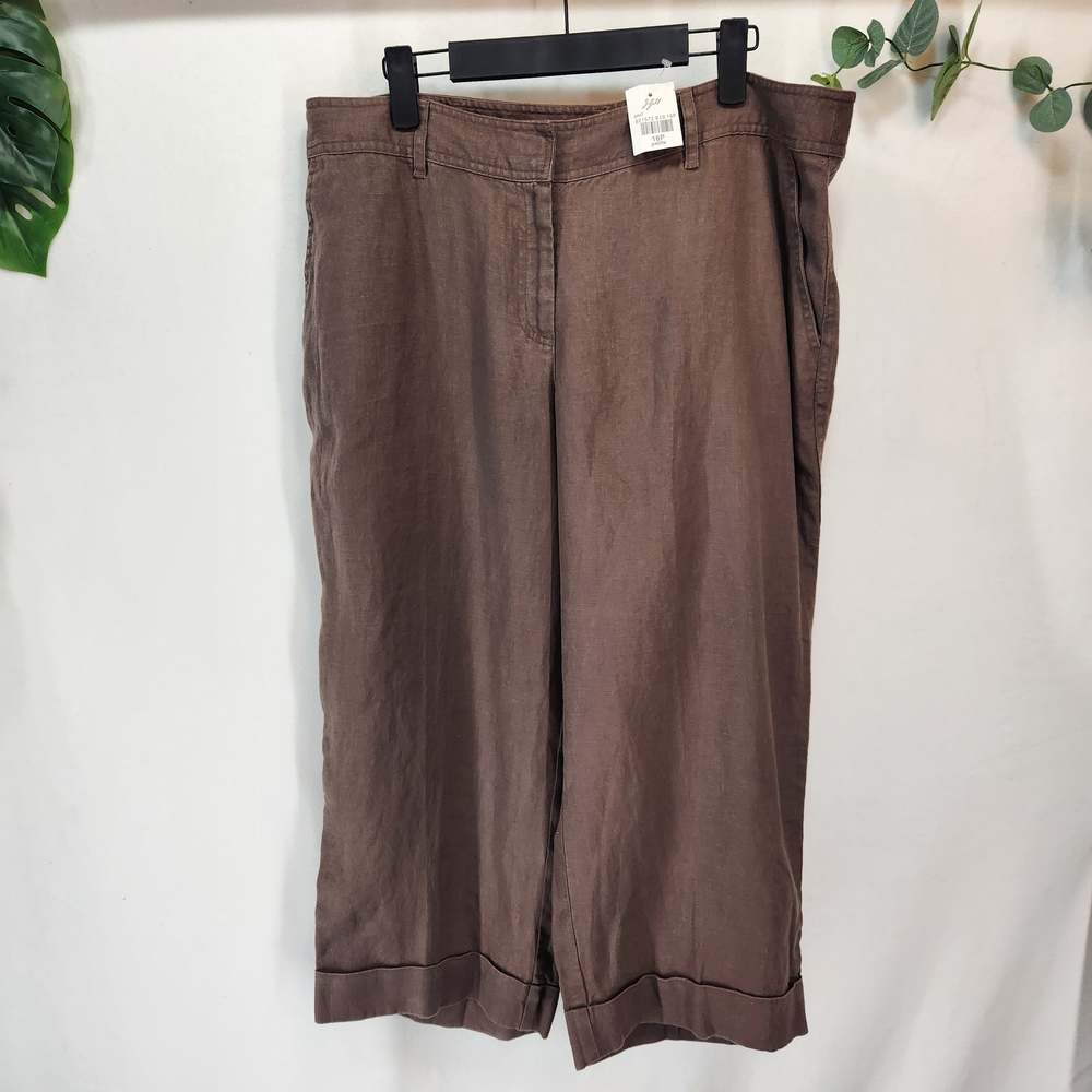 J. Jill Linen Wide Leg Crop Pants Brown Petite 16P Coastal Chic NWT‎